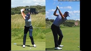 Justin Thomas golf swing  Long Iron faceon amp downtheline July 2017 [upl. by Annauqahs]